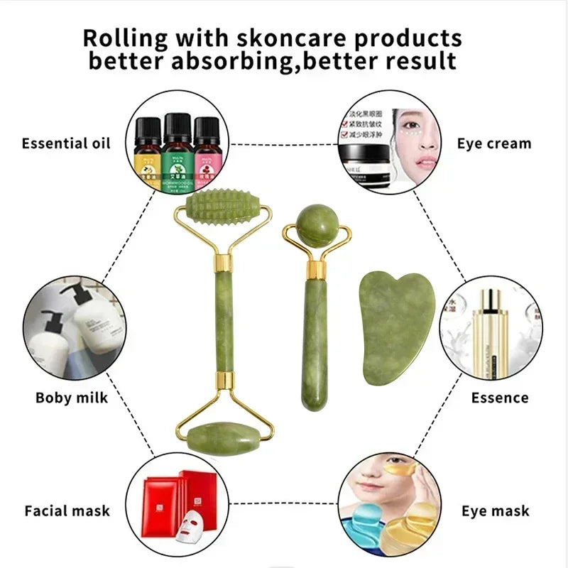 Natural Jade Roller Massager Gua Sha